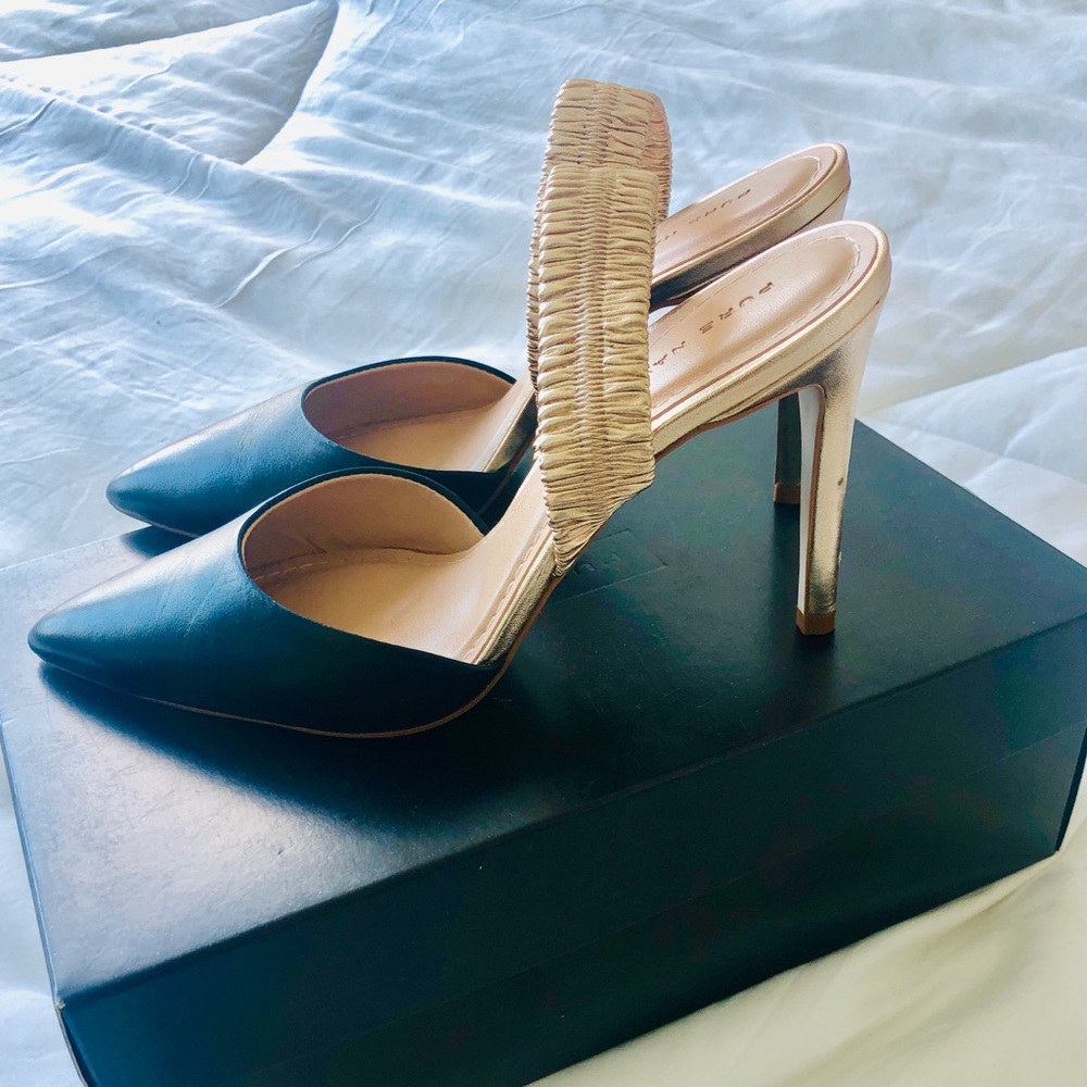 Pure Navy Metallic Strap Mule